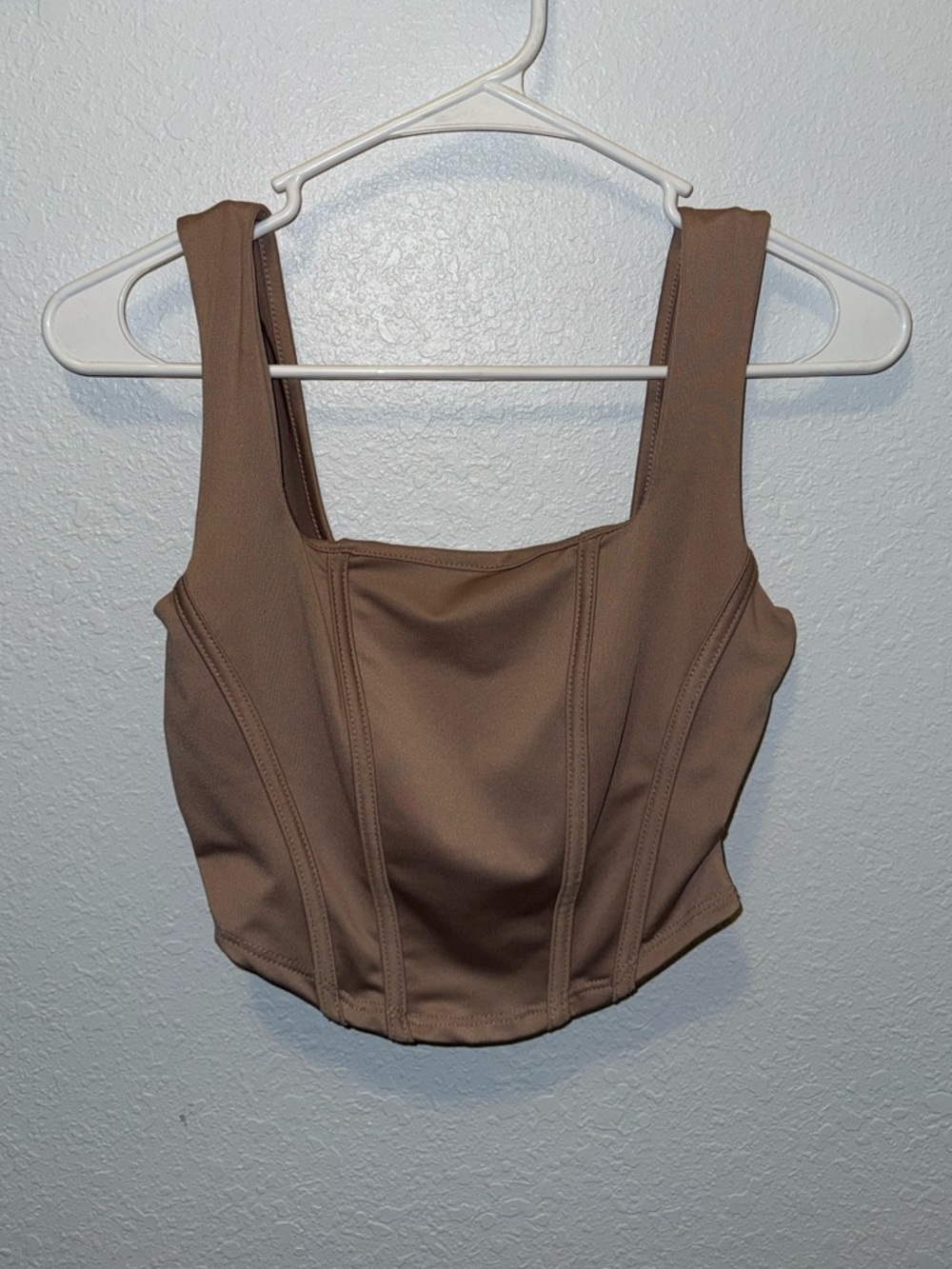 Fashion Nova Cropped Square-Neck Tank Top in Taupe Brown